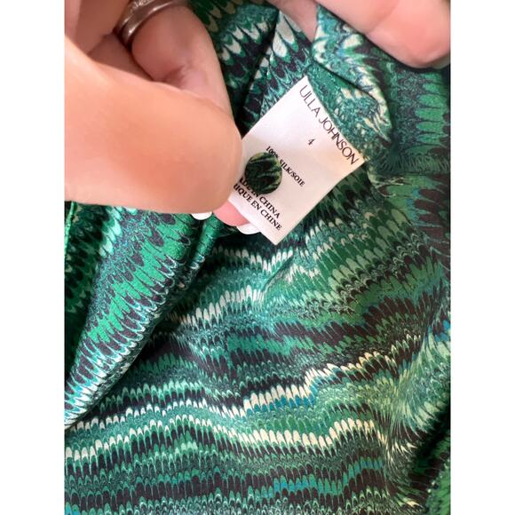 NEW Ulla Johnson Marjorie Layered High Neck Ruffle Sleeve Top Green Peacock - Picture 6 of 7